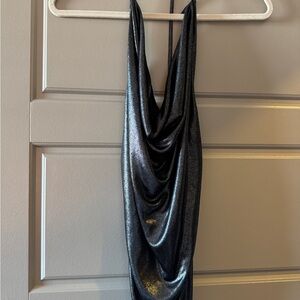 Metallic Draped Halter Shirt